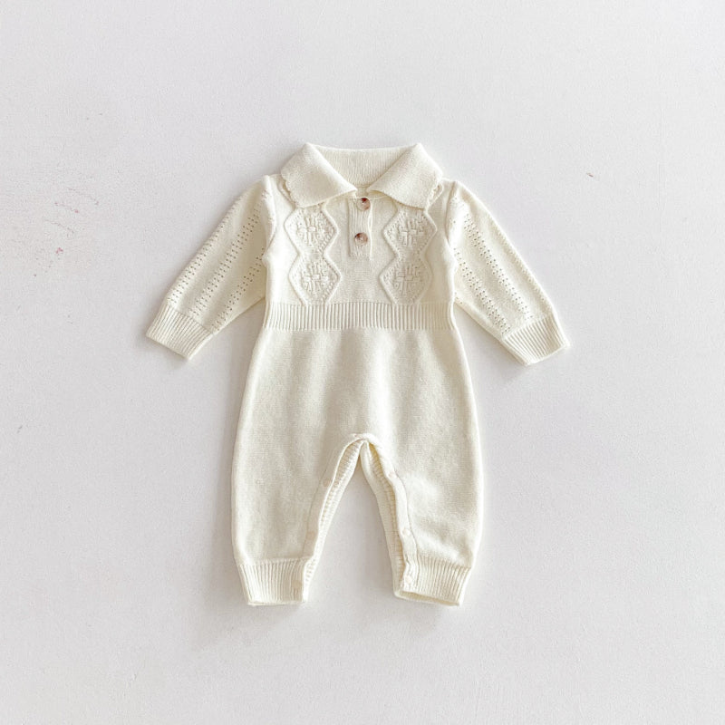 【BABY】襟付きアラン編みニットカバーオールSK092526