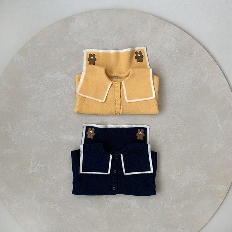 【BABY】くま刺繍ビッグカラーニットカーディガンSK101536