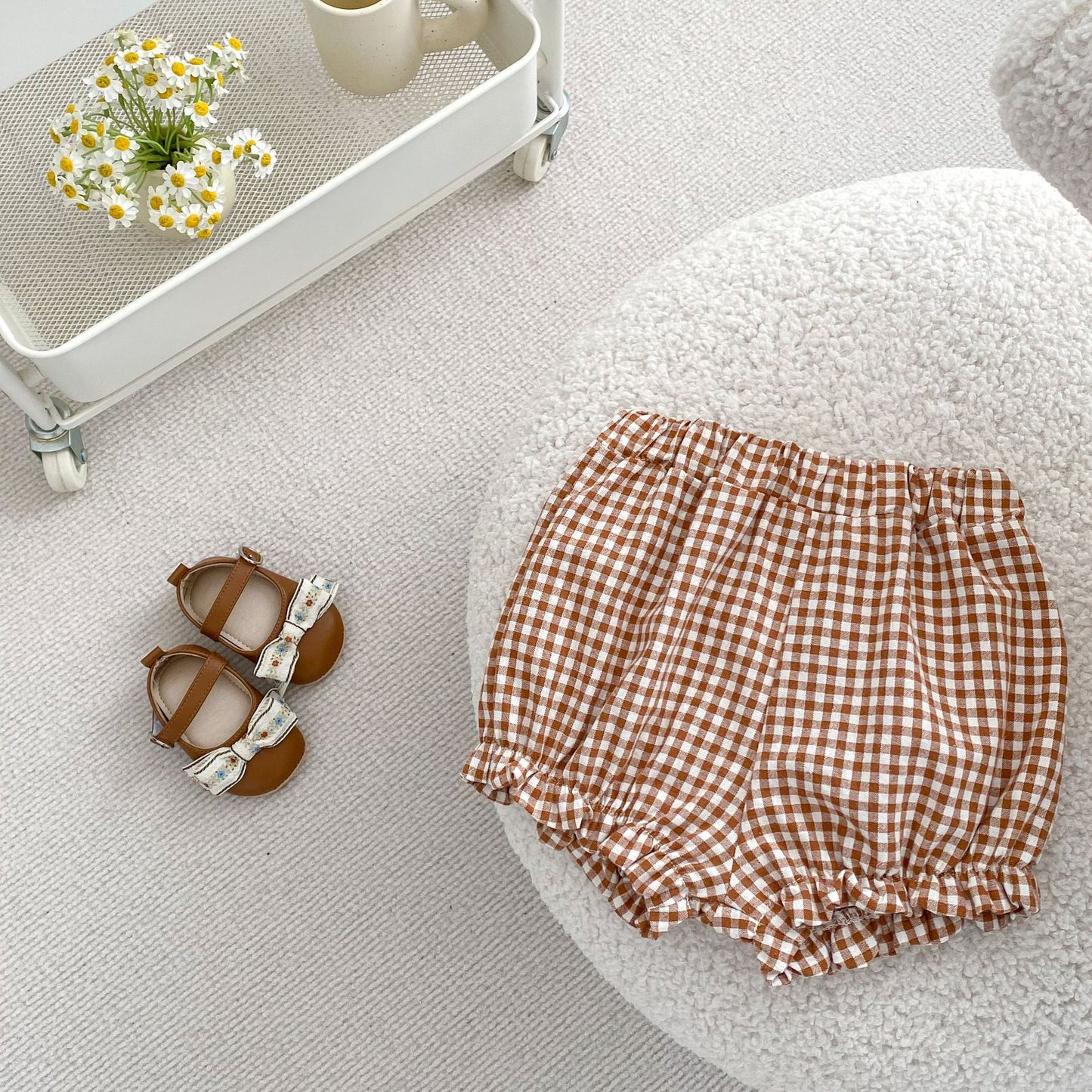 【BABY】夏新作 チェック刺繍フラワーセットSK071604