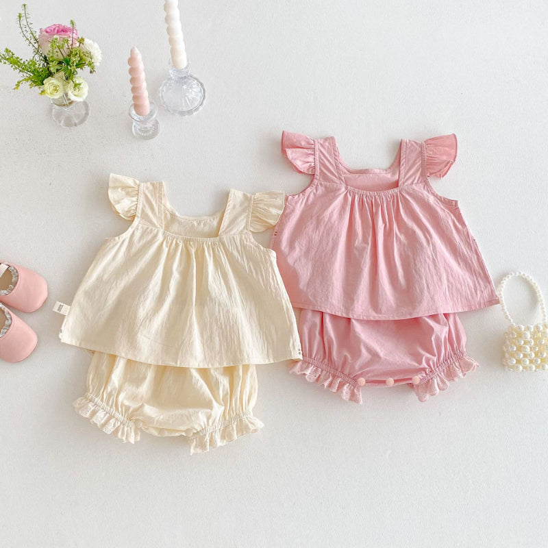 【BABY】夏新作 刺繍フリル袖セットアップSK080601