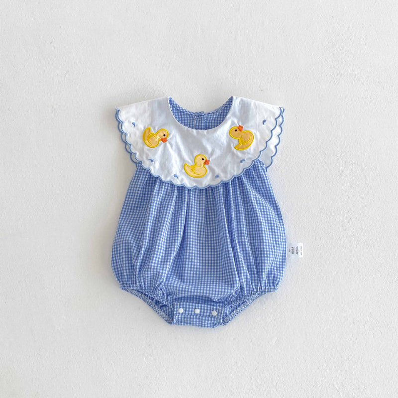 【BABY】夏新作 アヒルブルーチェックロンパースSK071006