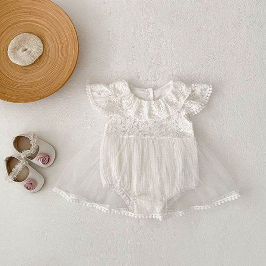 【BABY】夏新作 フラワー刺繍ロンパースSK080101