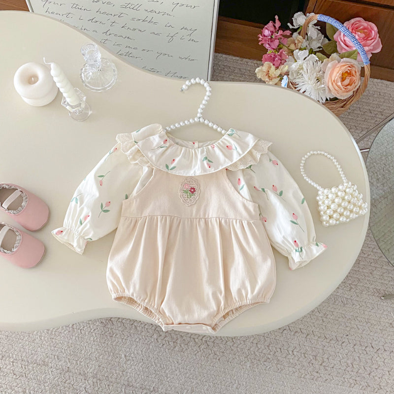 【BABY】花柄トップス、花刺繍サロペットパンツSK092318