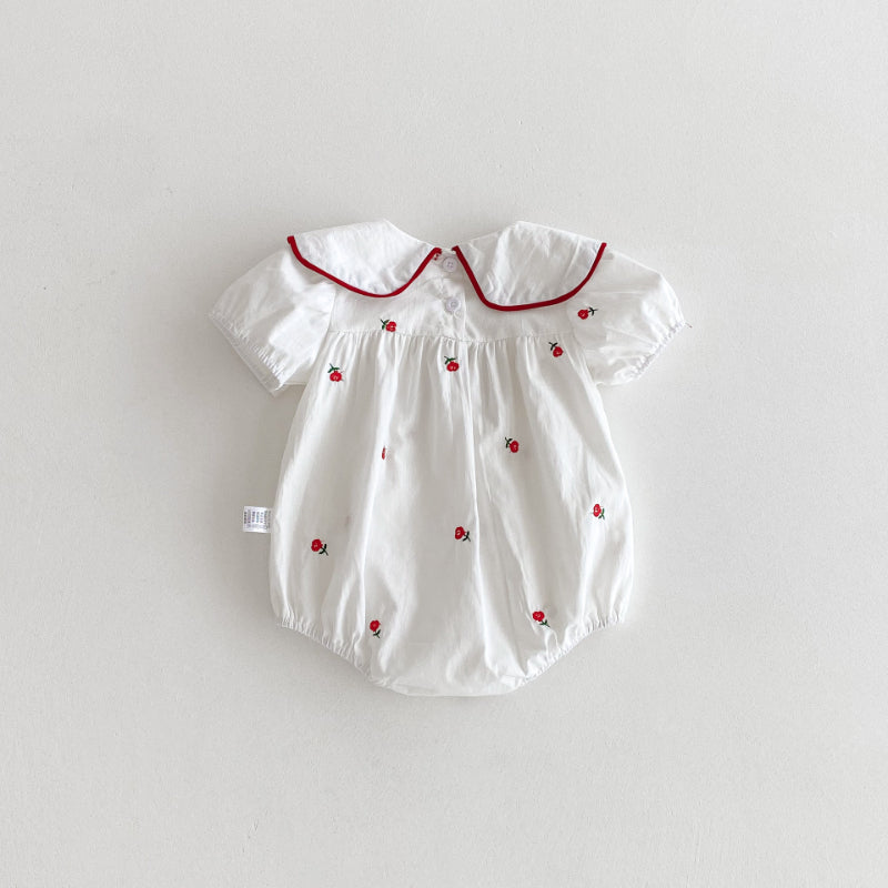 【BABY】夏新作 スクエアネック刺繍ロンパースSK091516