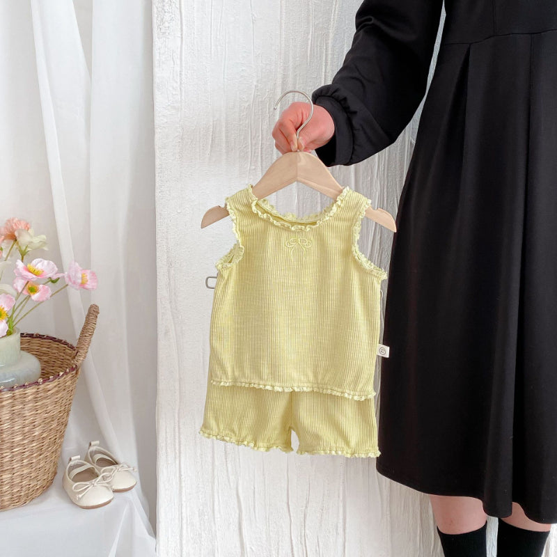 【BABY】夏新作 蝶結び刺繍無地セットアップSK092218
