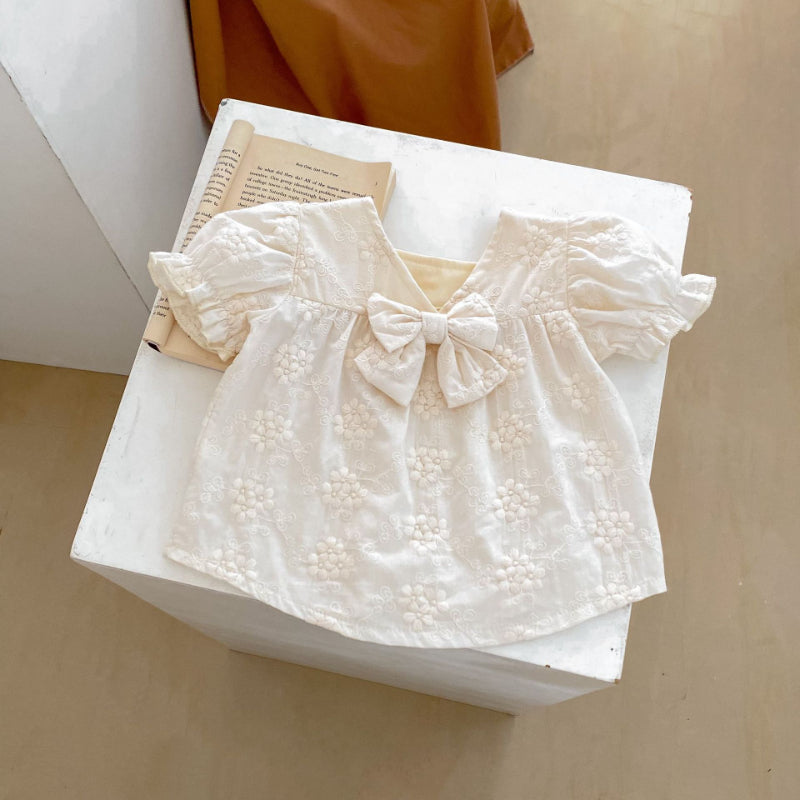 【BABY】夏新作 刺繍トップス&リボンショートパンツセットアップSK071913