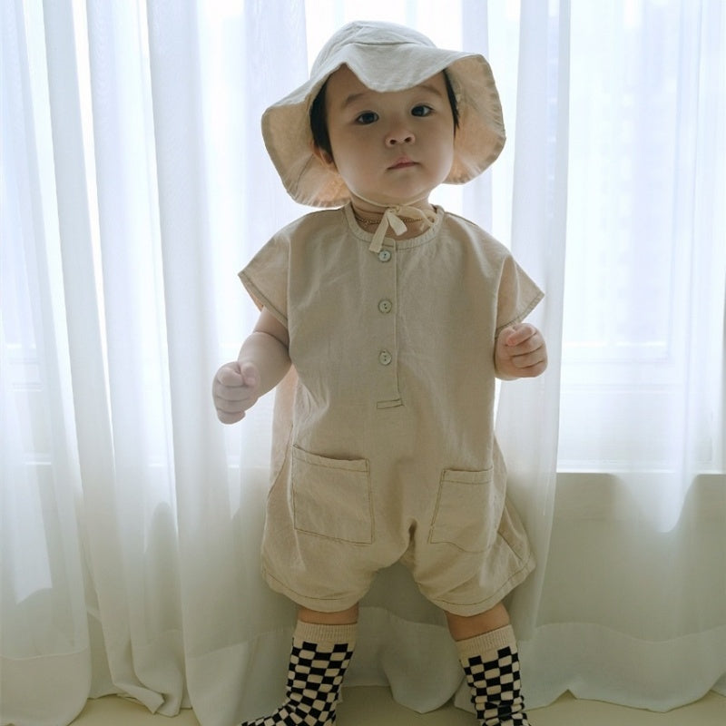 【BABY】夏新作 チェック、無地ロンパース&帽子SK071304