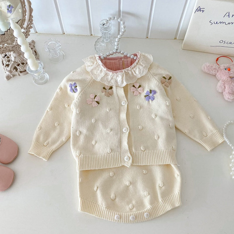 【BABY】花柄ニットカーデ&サロペット、レースTシャツSK101416