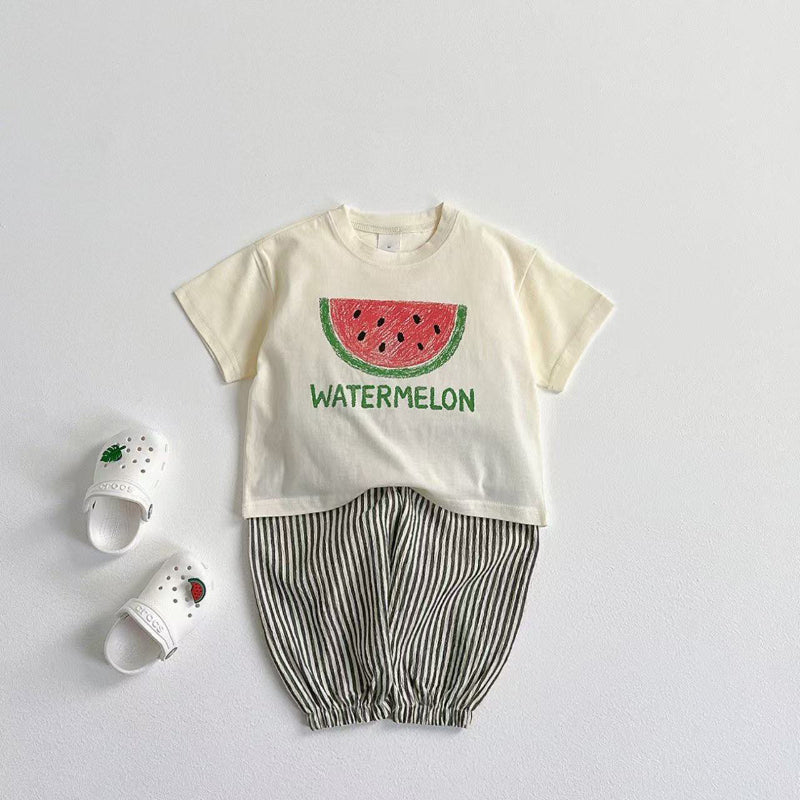 【BABY&KID】夏新作 フルーツ柄トップス&チェックショートパンツSK082204