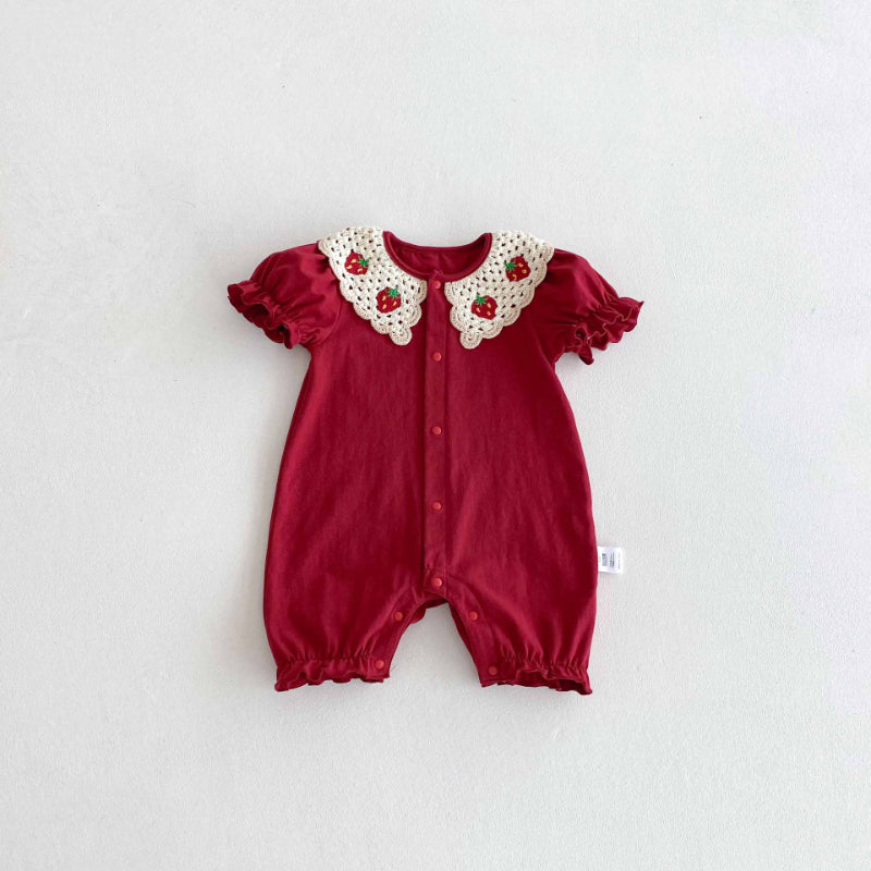 【BABY】夏新作 レッド刺繍ロンパースSK090306