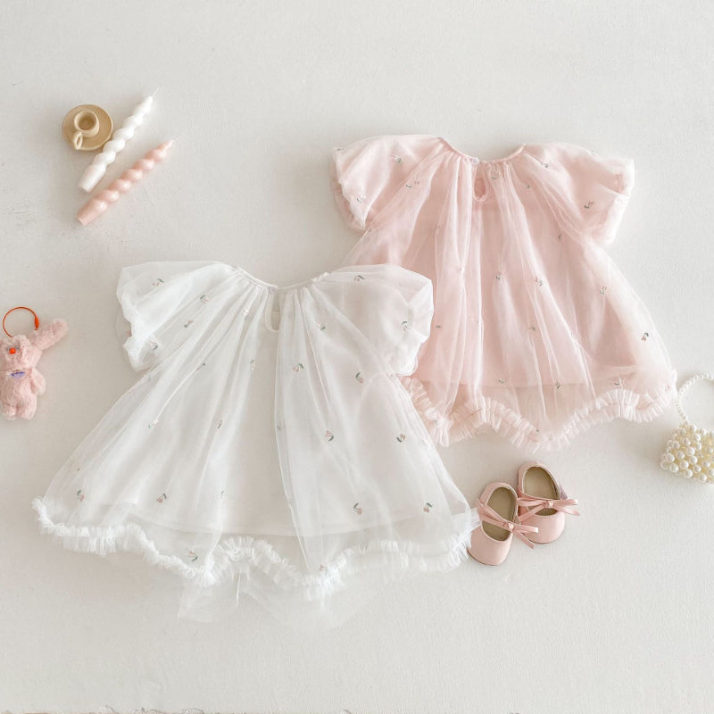 【BABY&KID】夏新作 メッシュ刺繍ワンピースSK070512