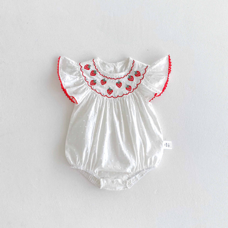 【BABY】夏新作 いちご刺繍ロンパースSK090304