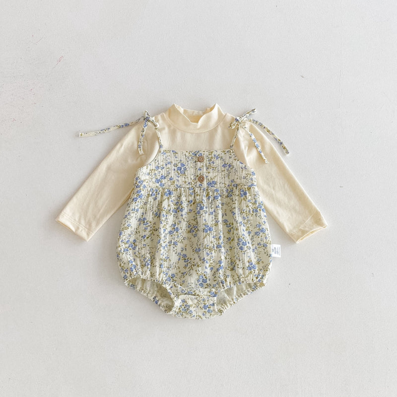【BABY】フェイクレイヤード花柄ロンパースSK092805