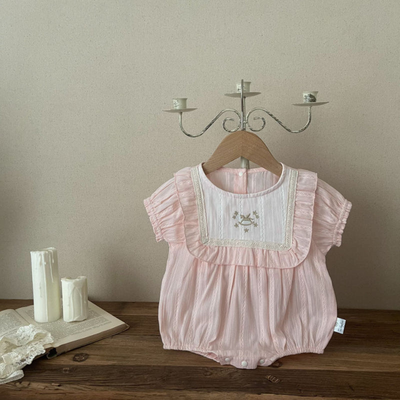 【BABY】夏新作 刺繍入り半袖ロンパースSK091318