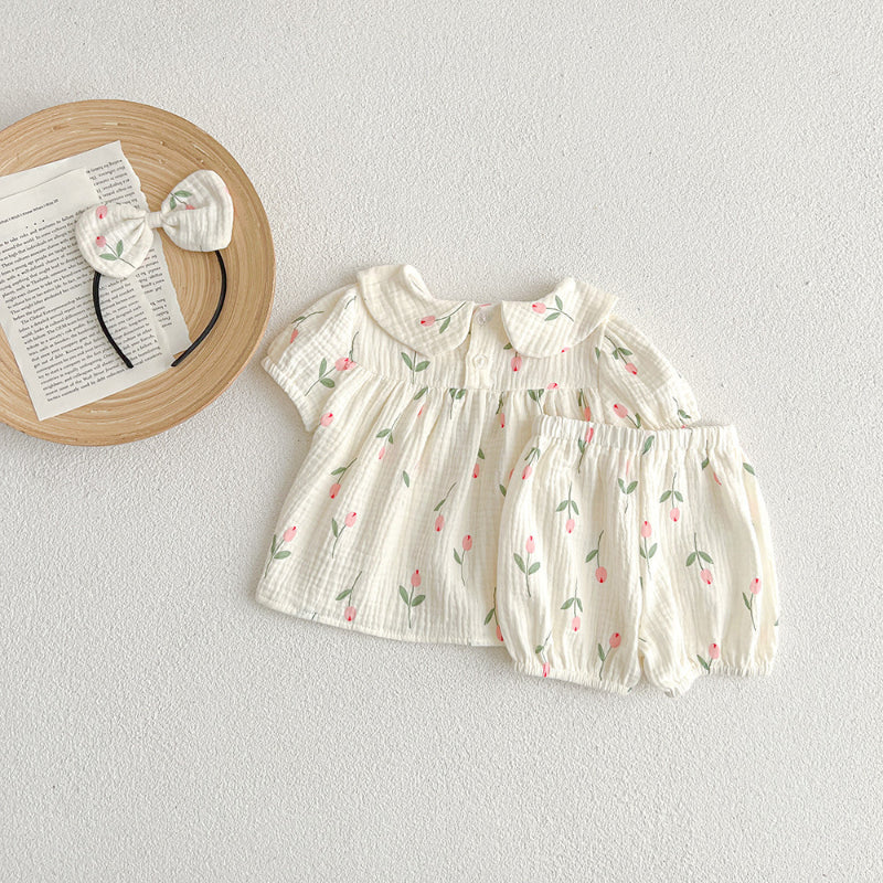 【姉妹服】夏新作 ガーゼチューリップロンパース、セットアップSK072514