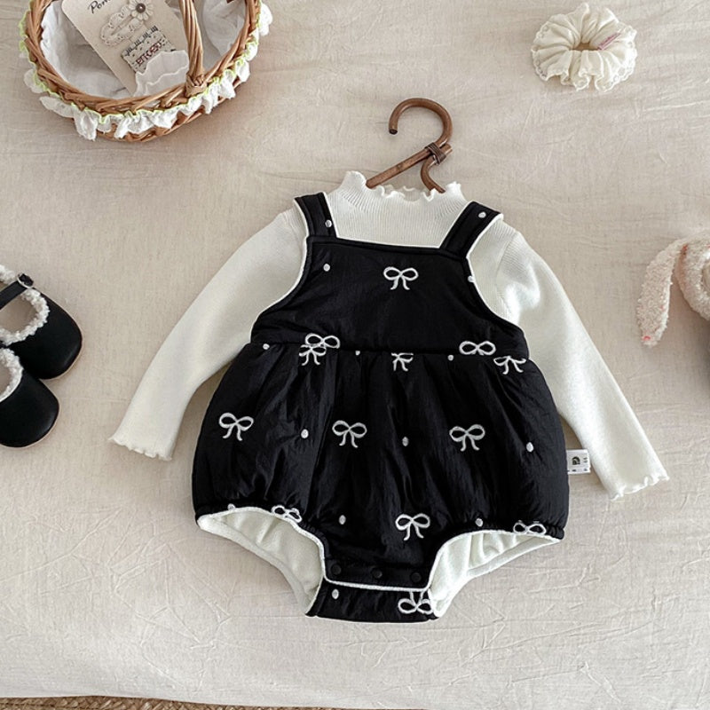 【BABY】冬新作 リボン刺繍中綿ロンパースSK102112
