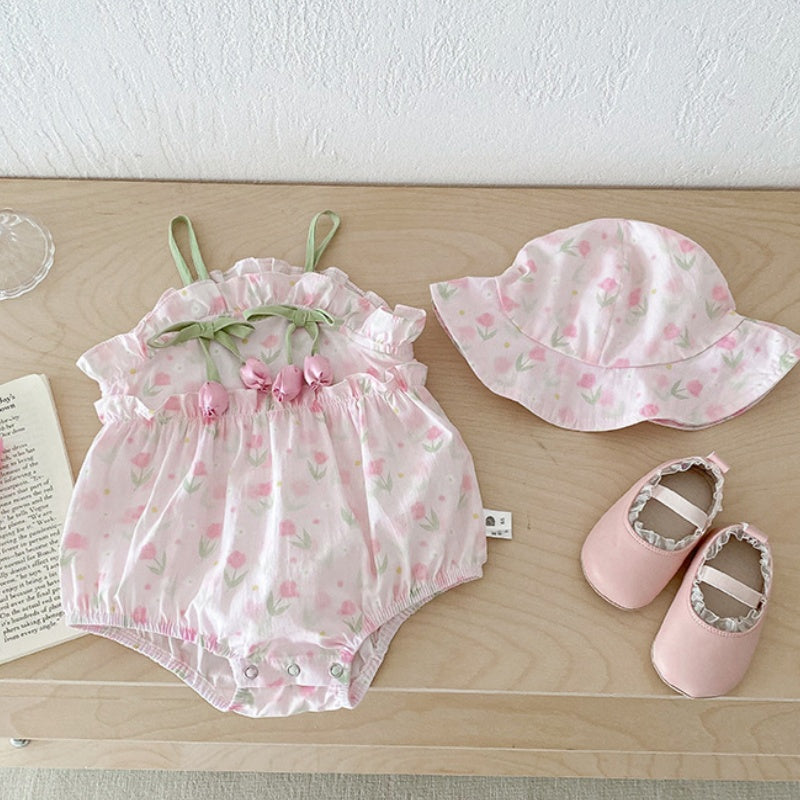 【BABY】夏新作 チューリップ柄キャミロンパース&帽子SK090606