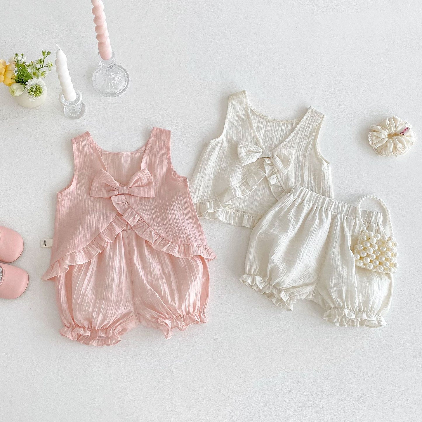 【BABY&KID】夏新作 パステルカラー蝶結び付きセットアップSKO71215