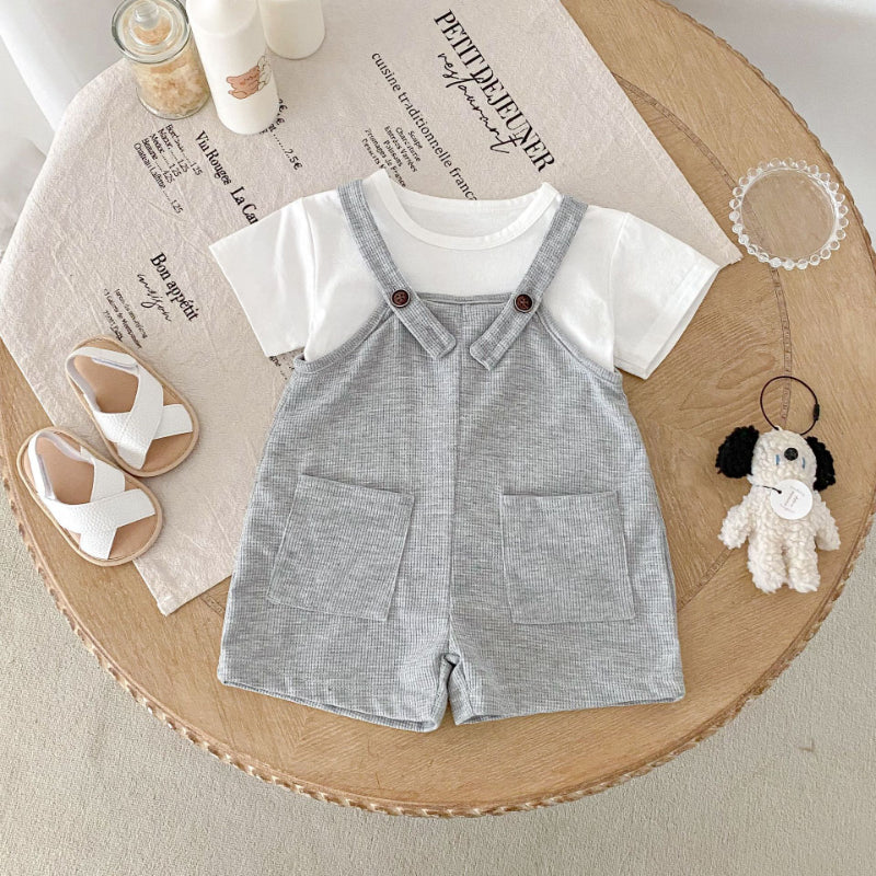 【BABY】夏新作 無地ダブルポケットサロペット、TシャツSK091116