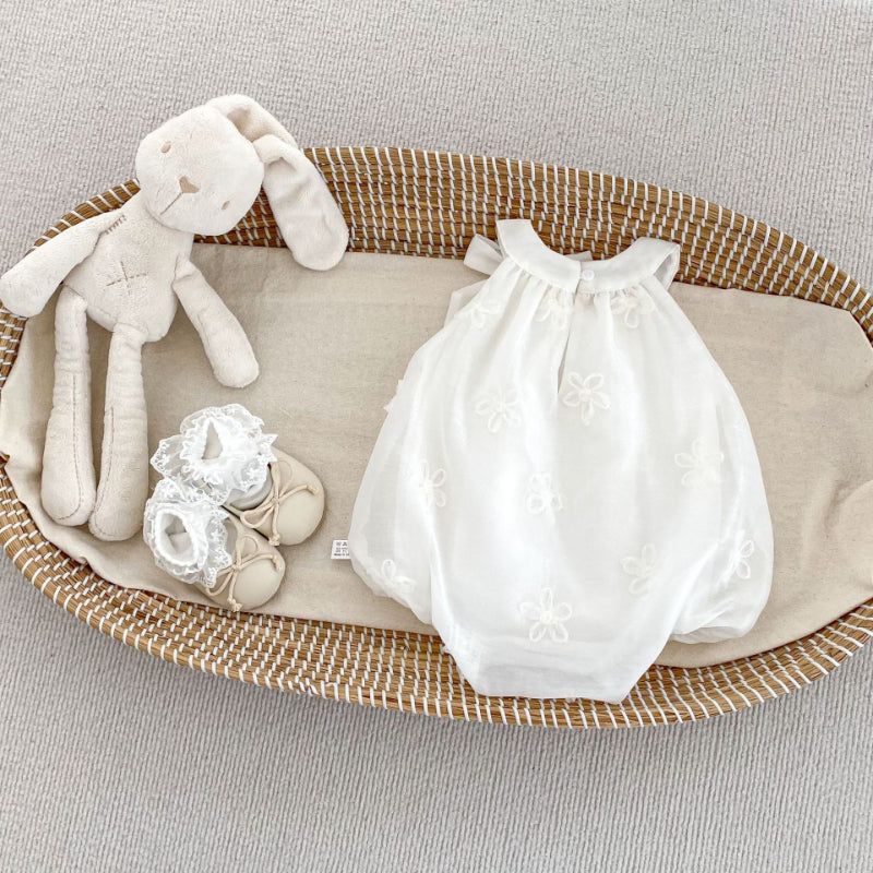 【BABY】夏新作 リボン刺繍フラワーロンパースSK072505