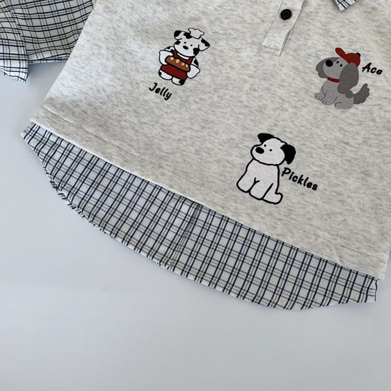 【BABY&KID】子犬柄チェック切り替えスウェットSK100507
