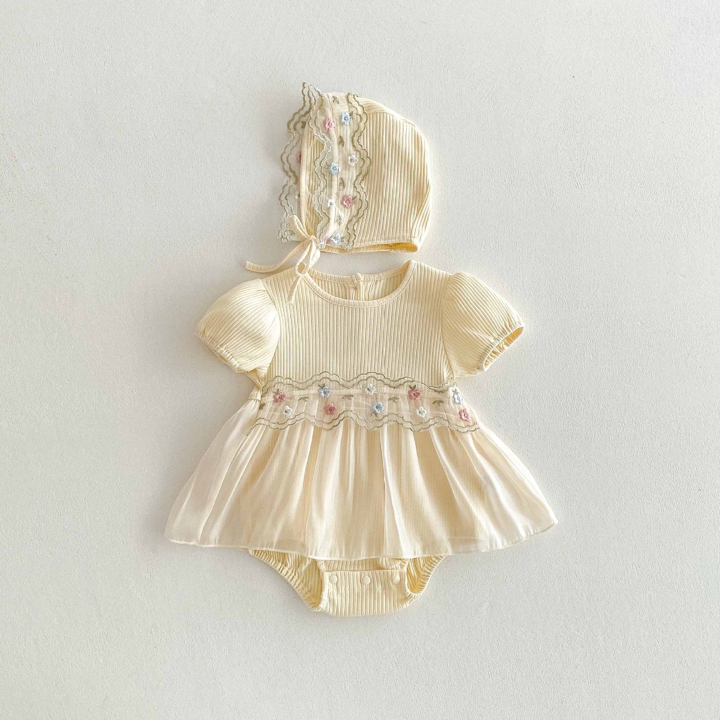 【BABY】夏新作 クリームワンピース風ロンパース&帽子SK062325