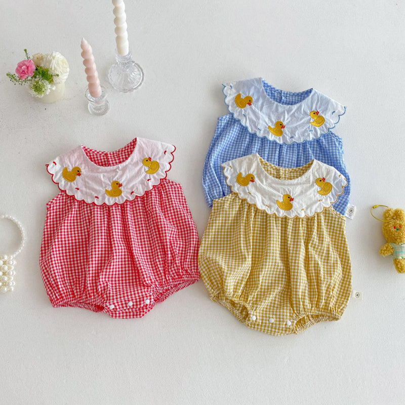 【BABY】夏新作 アヒルの子チェックロンパースSK072215