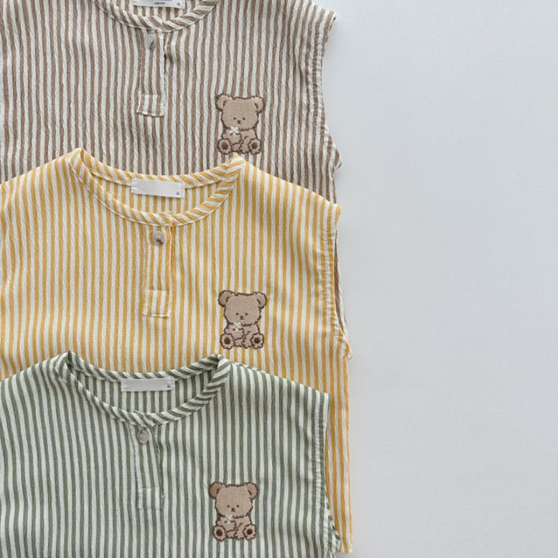 【BABY&KID】夏新作 ボーダーノースリーブベアセットアップSK091205