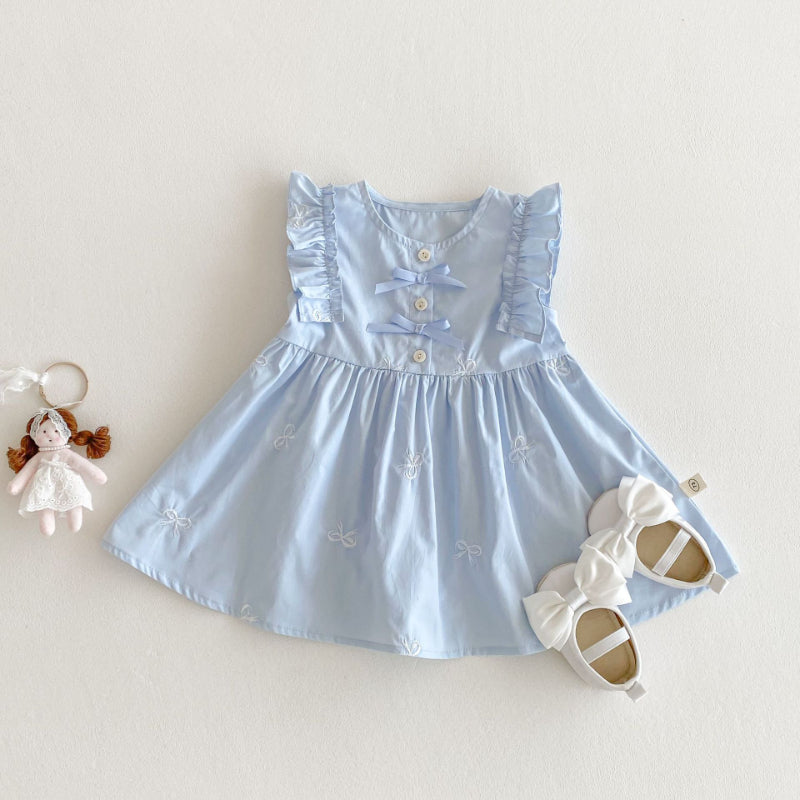 【BABY&KID】夏新作 無地リボン刺繍ワンピースSK070501