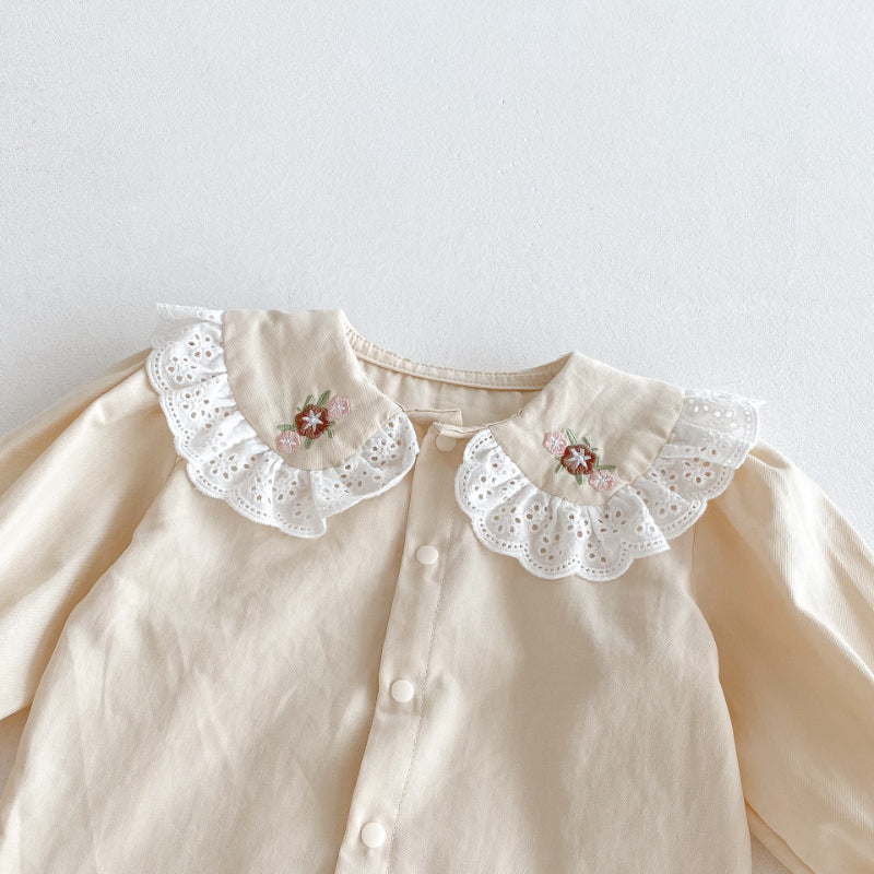 【BABY】花刺繍サロペット&レース襟ブラウスSK092516