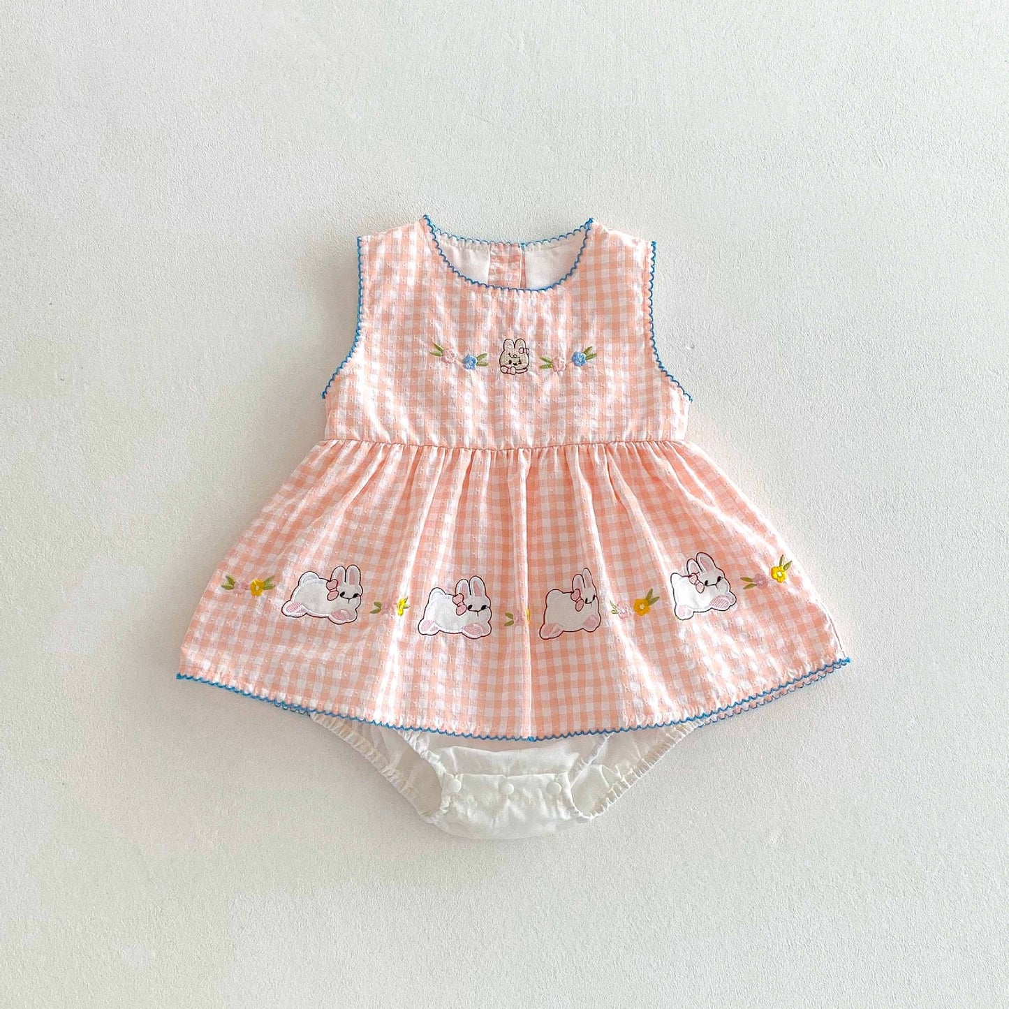 【BABY】夏新作 ウサギチェックノースリーブロンパースSK062326