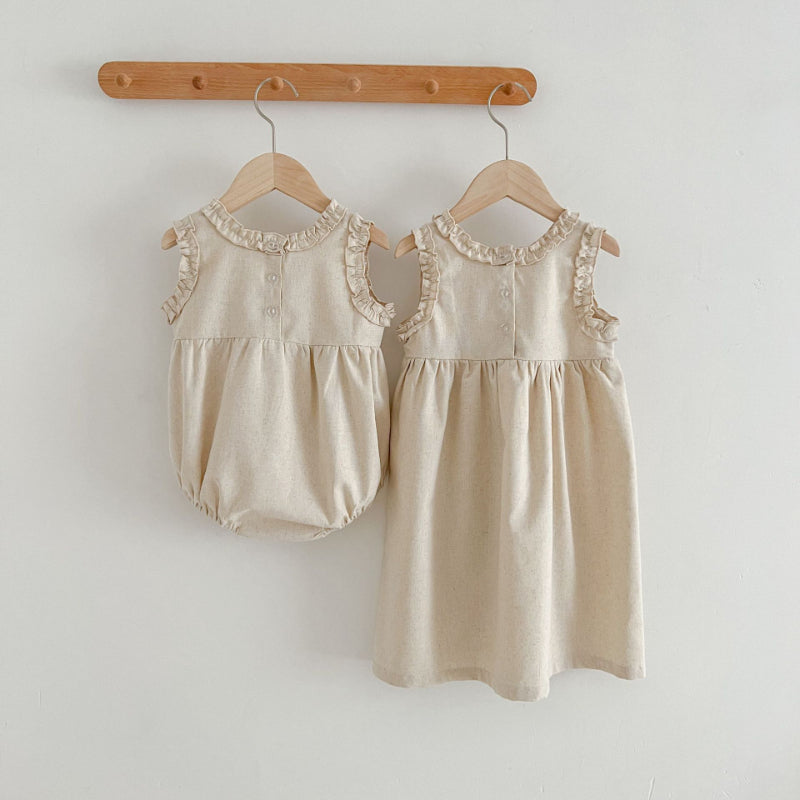 【姉妹服】夏新作 フリル袖ノースリーブロンパース、ワンピースSK081619