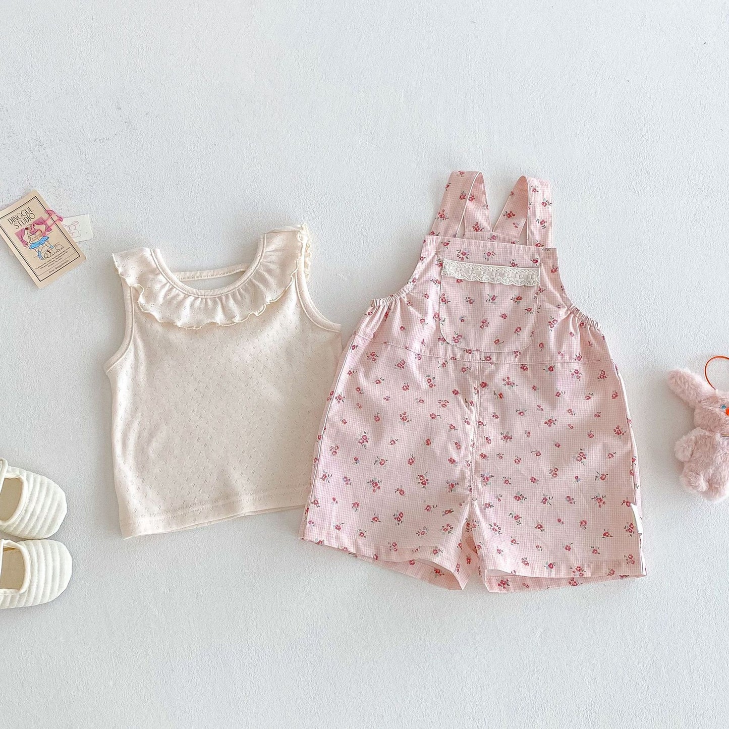 【BABY&KID】夏新作 丸襟Tシャツ、花柄オーバーオールSKO71212