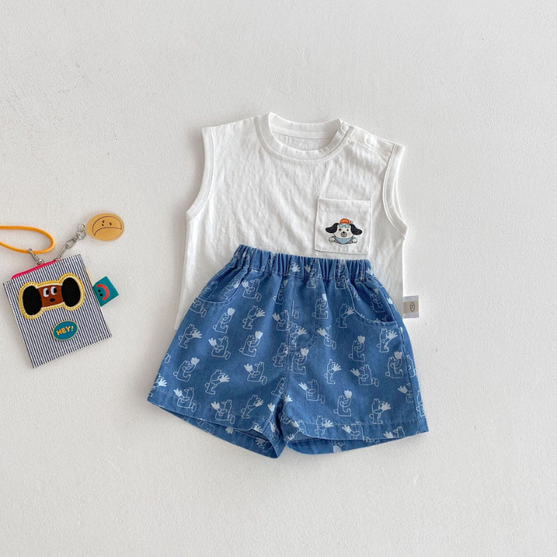 【BABY&KID】夏新作 ドッグポケットTシャツ、フルプリントショーツSK080609