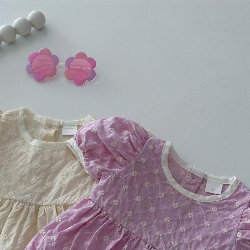 【BABY】夏新作 パフスリーブ刺繍ロンパースSK090312