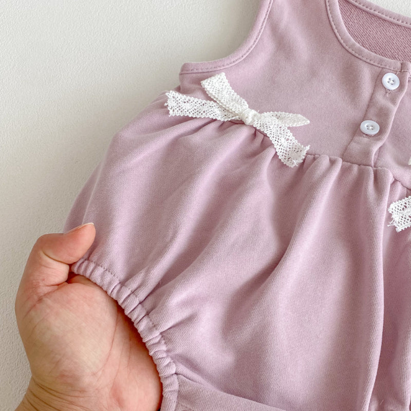 【BABY】リボンクルーネックロンパース、花刺繍カラーTシャツSK100741