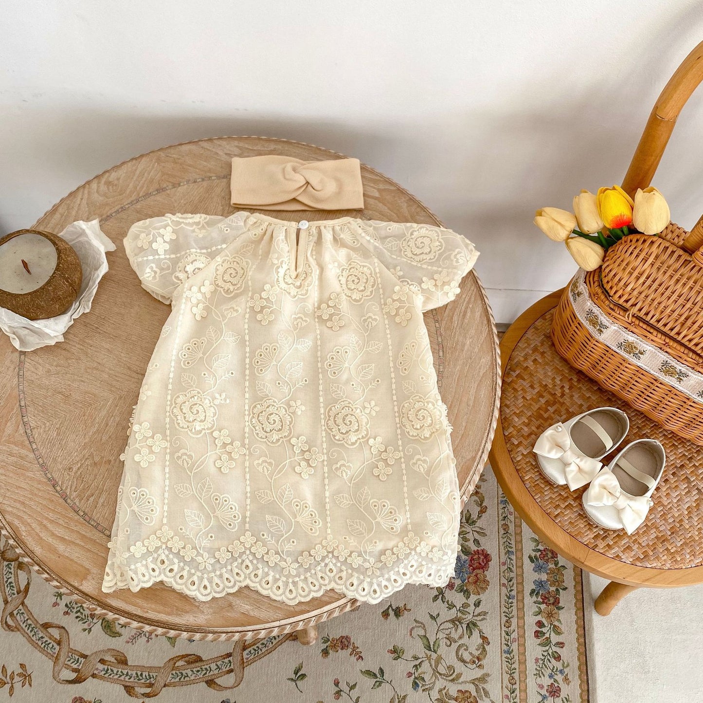 【BABY&KID】夏新作 立体花刺繍半袖ワンピースSK063107