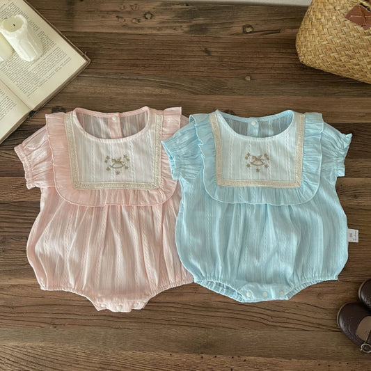 【BABY】夏新作 刺繍入り半袖ロンパースSK091318