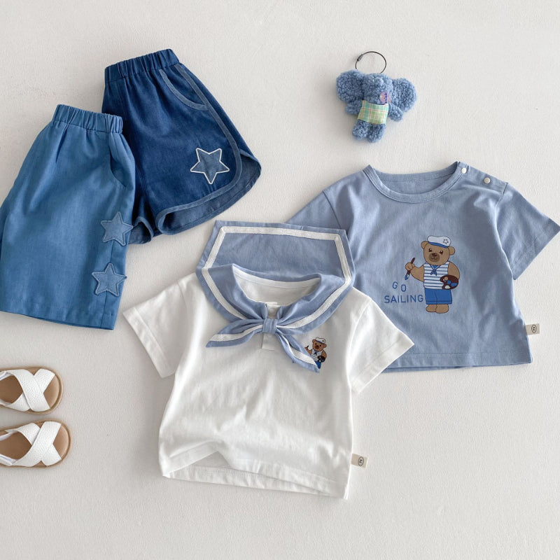 【BABY&KID】夏新作 ネイビー風クマTシャツ、星柄ジーンズSKO71207