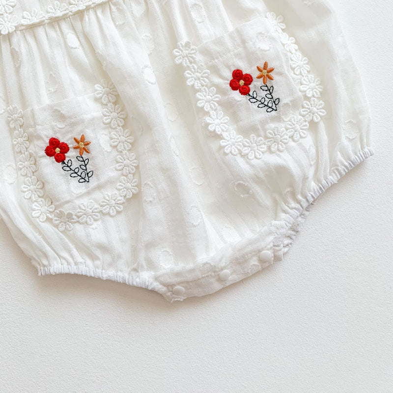 【BABY】夏新作 花刺繍スクエアネックロンパースSK090704