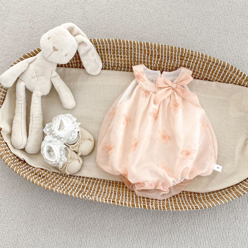 【BABY】夏新作 リボン刺繍フラワーロンパースSK072505