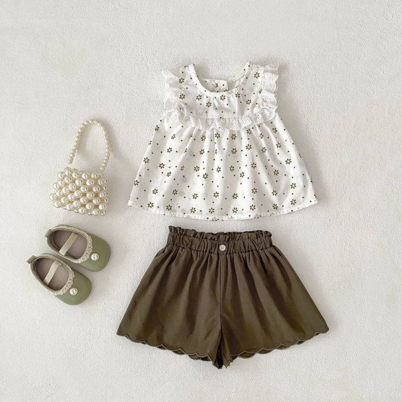【BABY&KID】夏新作 小花柄トップス&ショートパンツSK081607