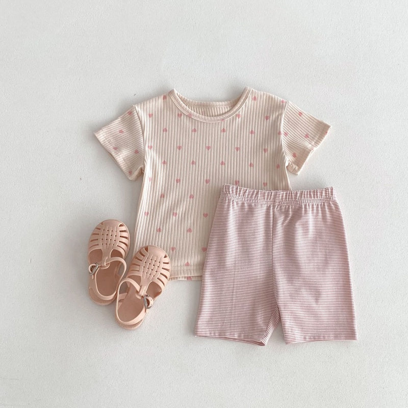 【BABY&KID】夏新作 ハートTシャツ&ボーダーショートパンツSK080212