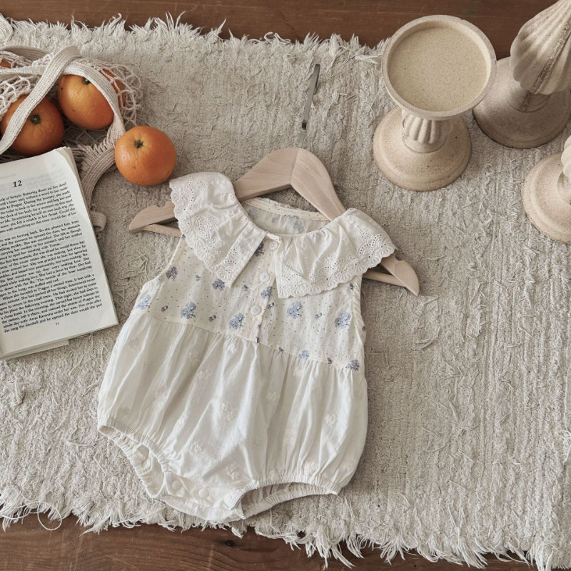 【BABY】夏新作 花柄刺繍フラワーロンパースSK081704