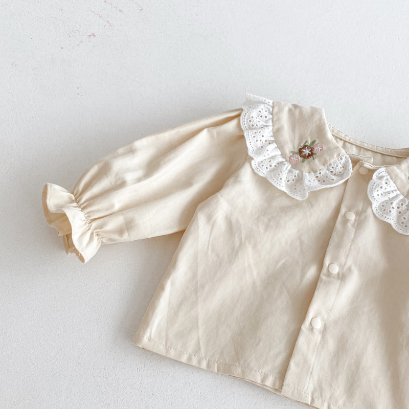 【BABY】花刺繍サロペット&レース襟ブラウスSK092516