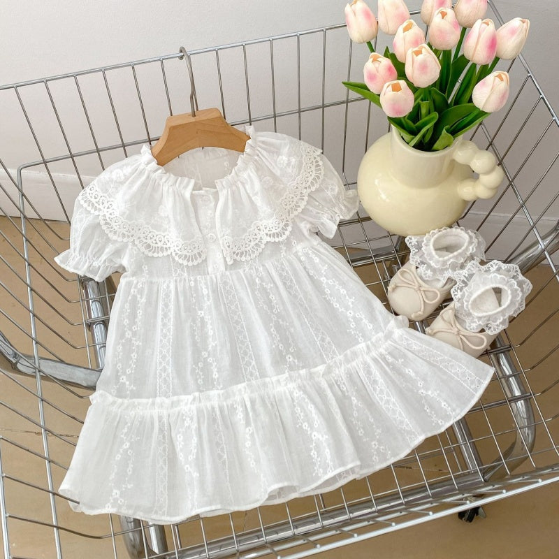 【BABY&KID】夏新作 レース刺繍の襟付きロンパース、ワンピースSK071933