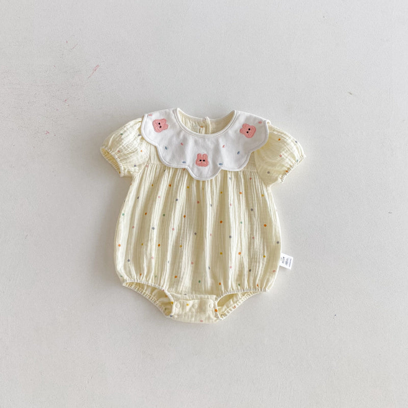 【BABY】夏新作 うさぎ刺繍ドットロンパースSK092606