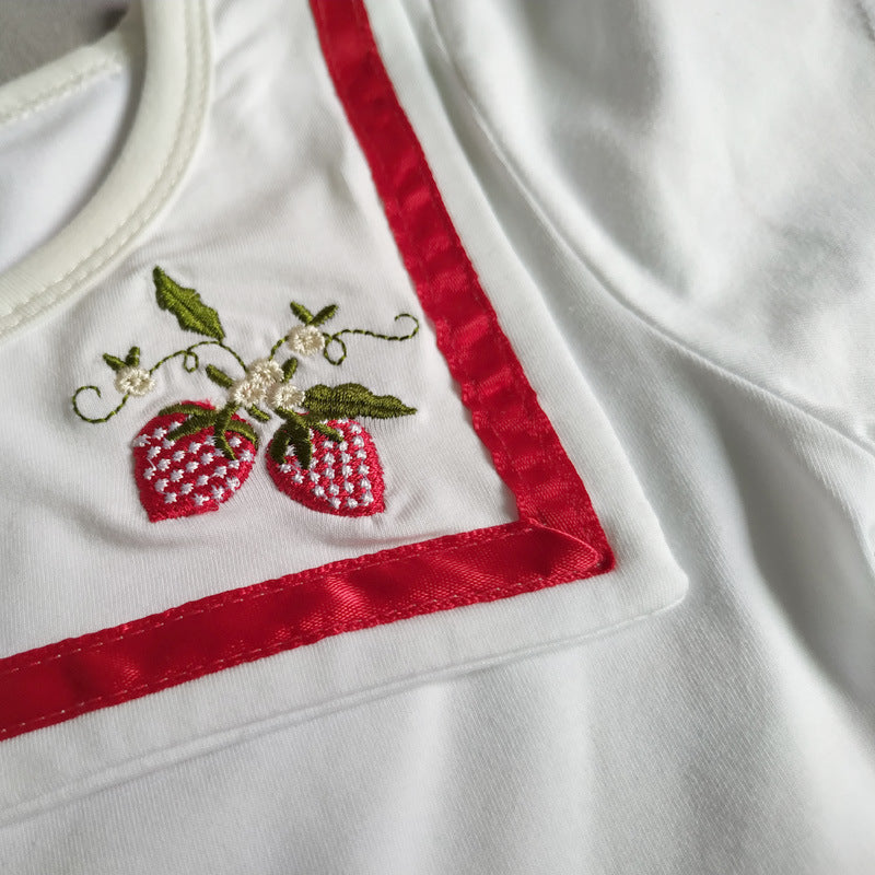 【BABY】夏新作 可愛い刺繍海軍襟ロンパースSK071803