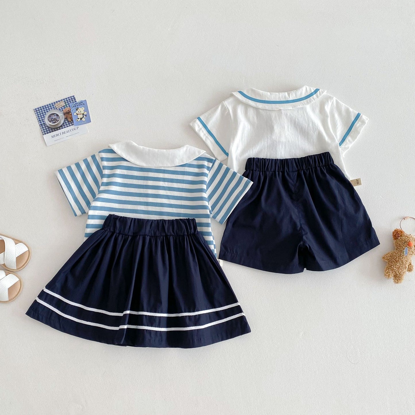【BABY&KID】夏新作 クマ柄セーラー風セットアップSK061808