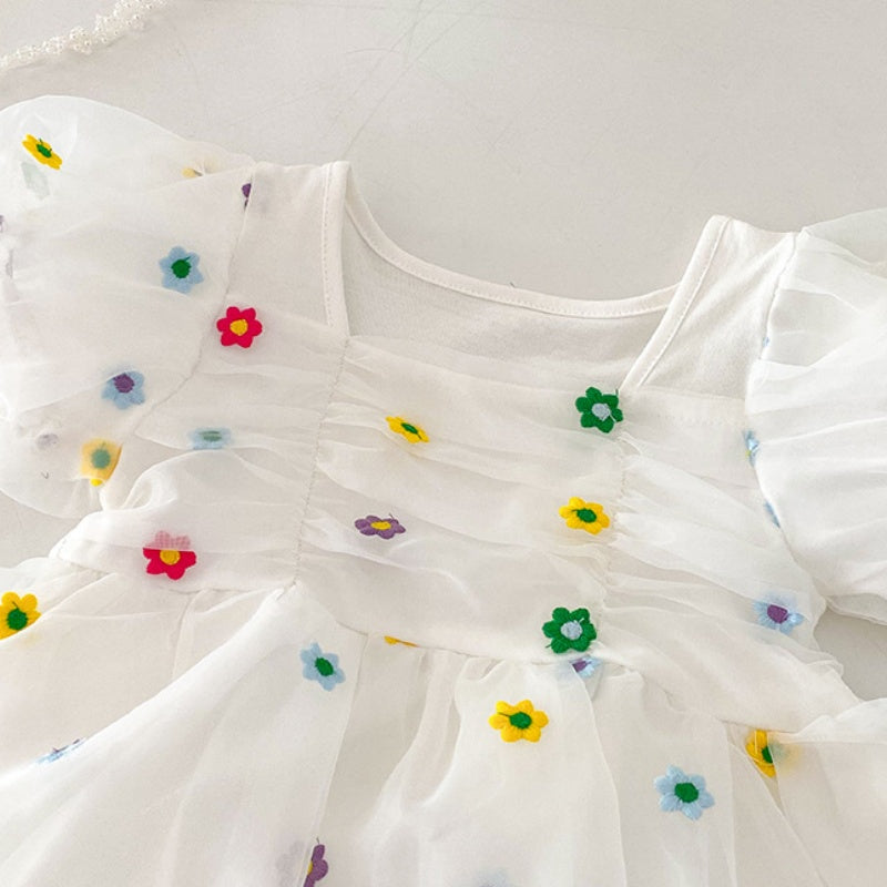【BABY】夏新作 カラフル小花刺繍ロンパースワンピースSK091805
